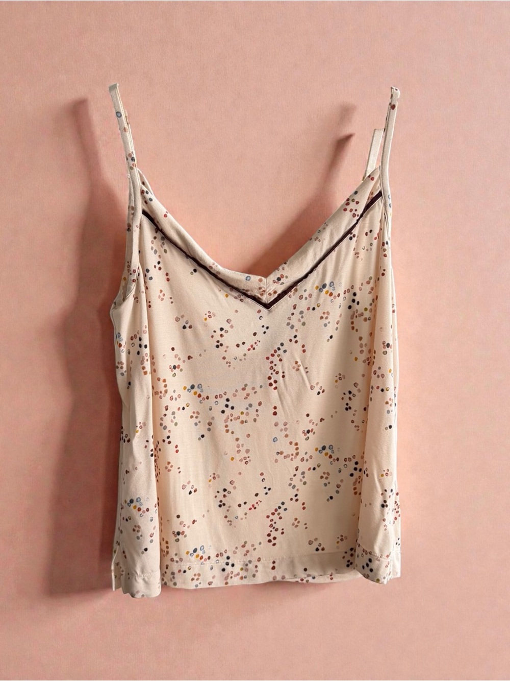 Soma Beige Cami with Multicolor Dot Print and Contrast Trim